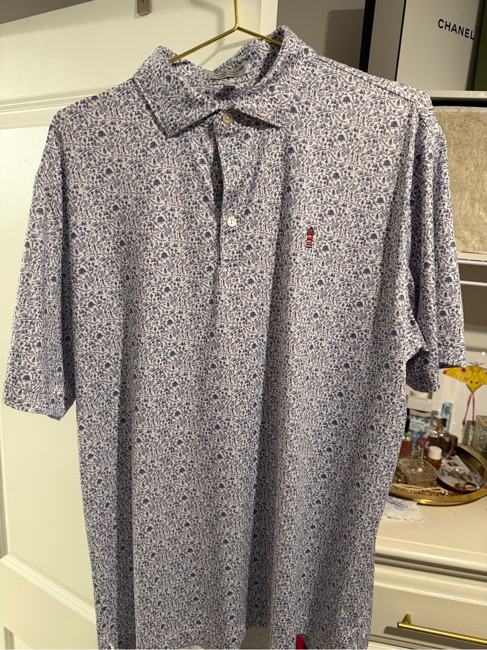 Summer Comfort Peter Millar Men's Blue and White Micro-Print Polo Harbor Town